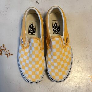 Vans Kids Yellow and White Checkered Slip-On Sneakers